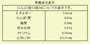 【栄養機能食品】無臭にんにくエキス粒 成分表